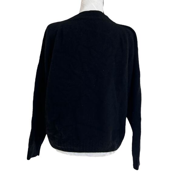 Vintage Black Lambs Wool Cardigan Sweater Womens Sz Medium Gold Button Angora - Picture 2 of 16